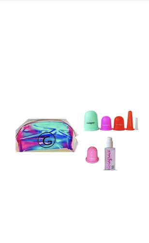Massage Cupping set of 6, One Whole Body Serum, & Storage Bag - NEW softer beginner / warm-up cup included - Tricia Grace